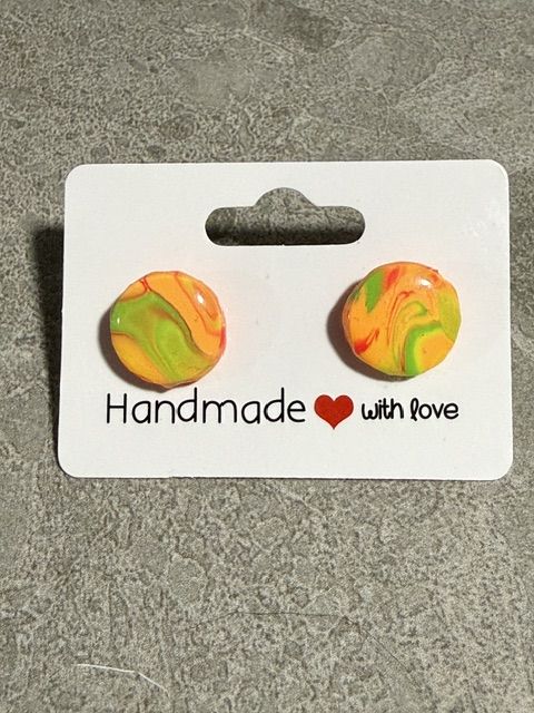 Circle Studs — Warm Yellow, Green, Red & Orange