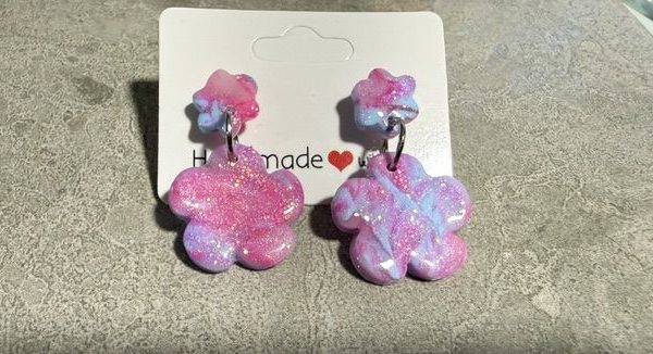 Flower Dangle Studs — Pink, Baby Blue & Translucent