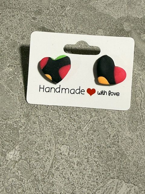 Heart Studs — Black Matte with Neon Swirls