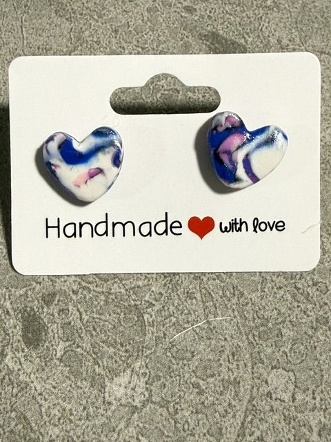 Heart Studs — White, Blue & Pink Mix